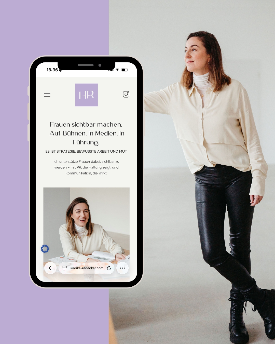 Webdesign Henrike Redecker – mobile Ansicht PR Mentoring Website